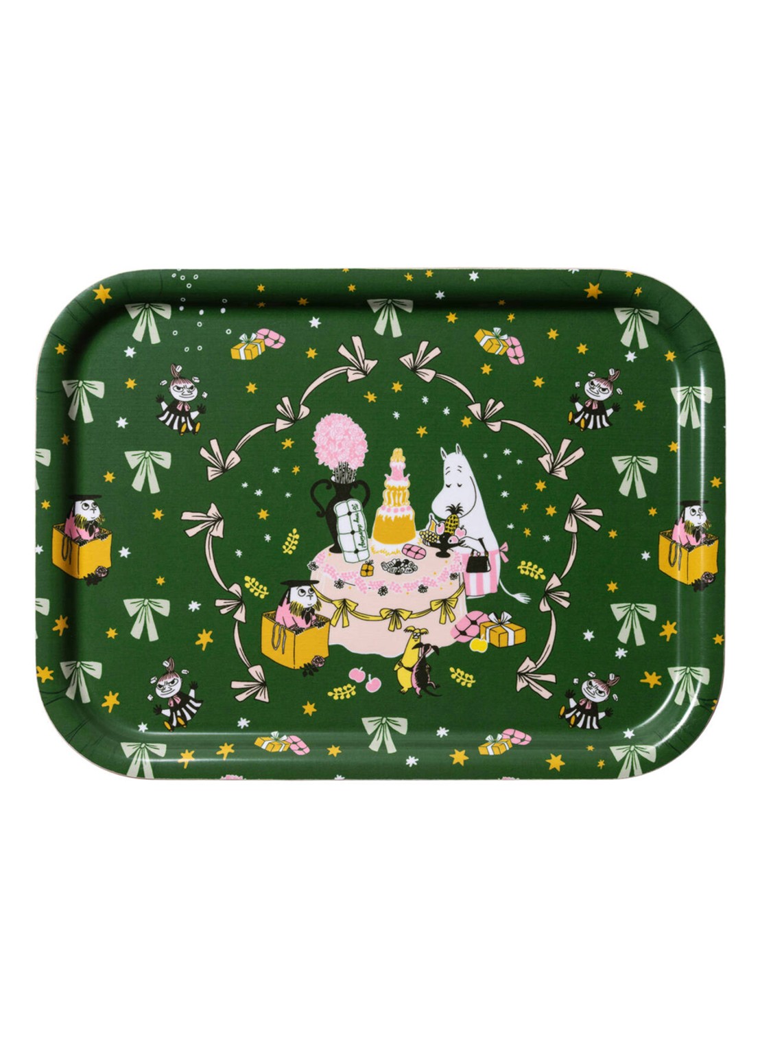 Moomin Arabia Moomin Gift of Love dienblad 27 x 20 cm - voorkant donkergroen