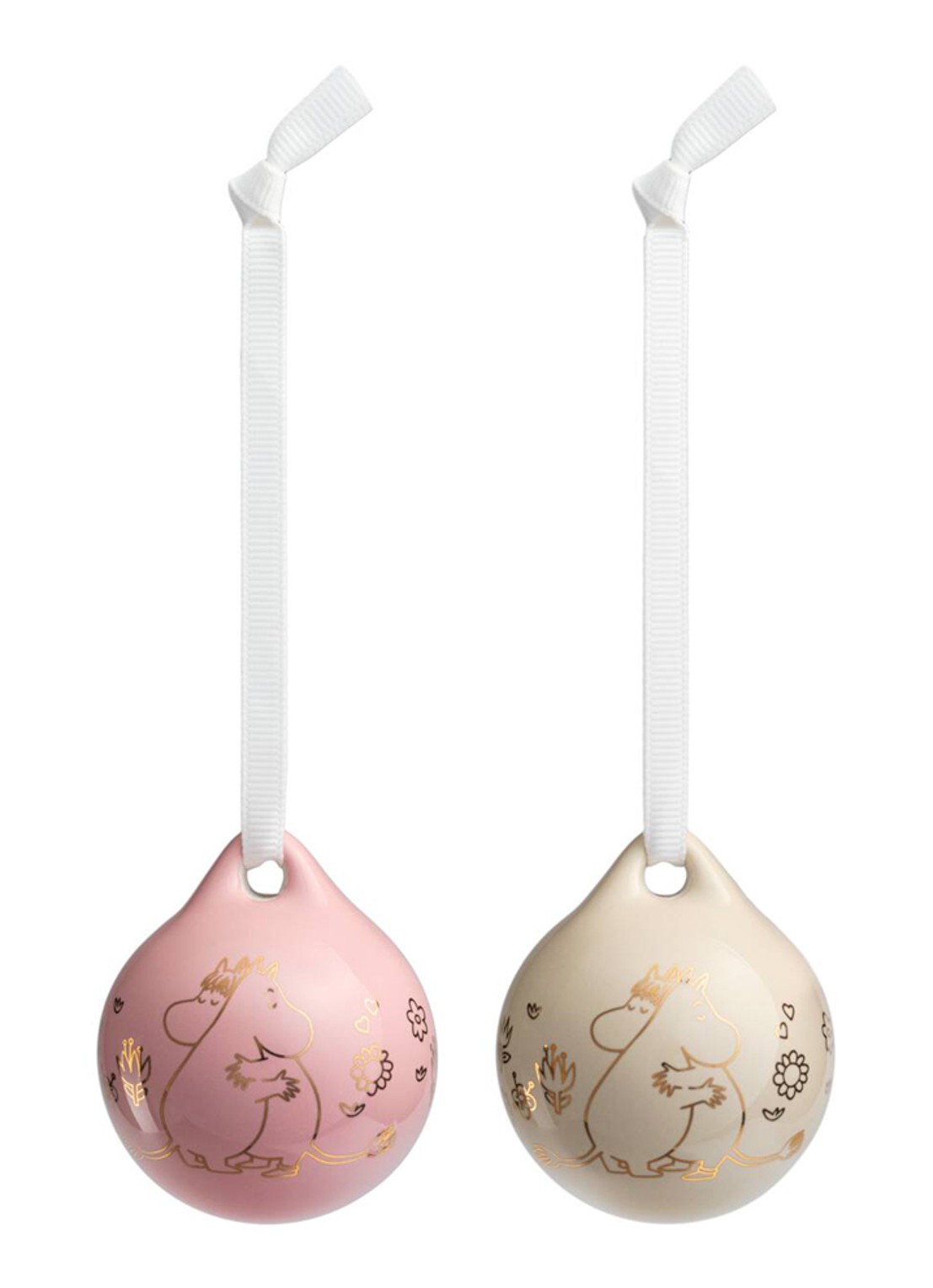 Moomin Arabia Moomin Gift of Love kerstbal 9 cm set van 2 - voorkant roze