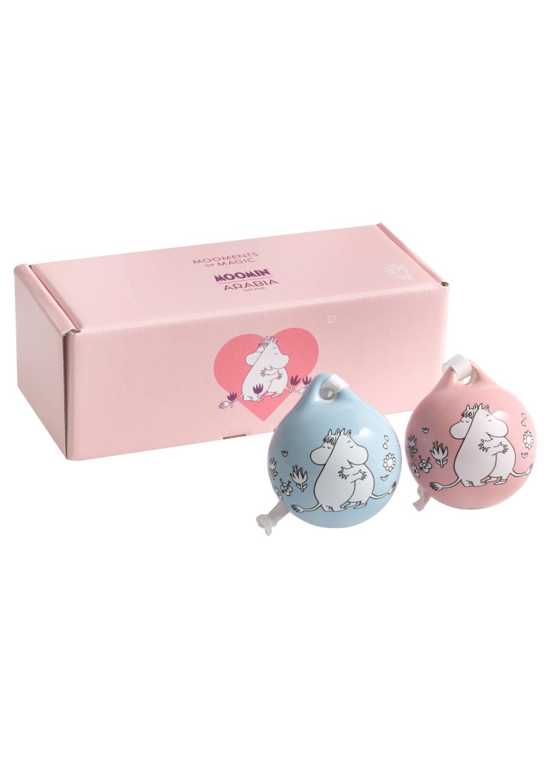 Moomin Arabia Moomin Gift of Love kerstbal 9 cm set van 2 - voorkant 2 blauw