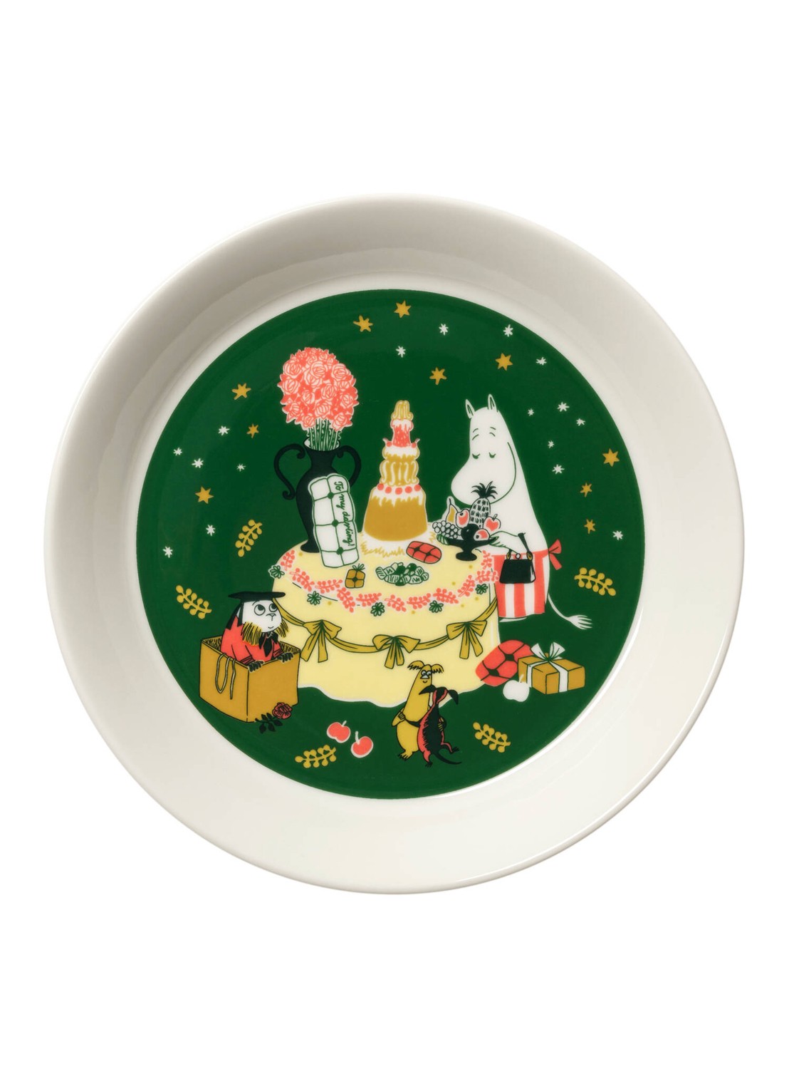 Moomin Arabia Moomin Gift of Love ontbijtbord 19 cm - voorkant donkergroen