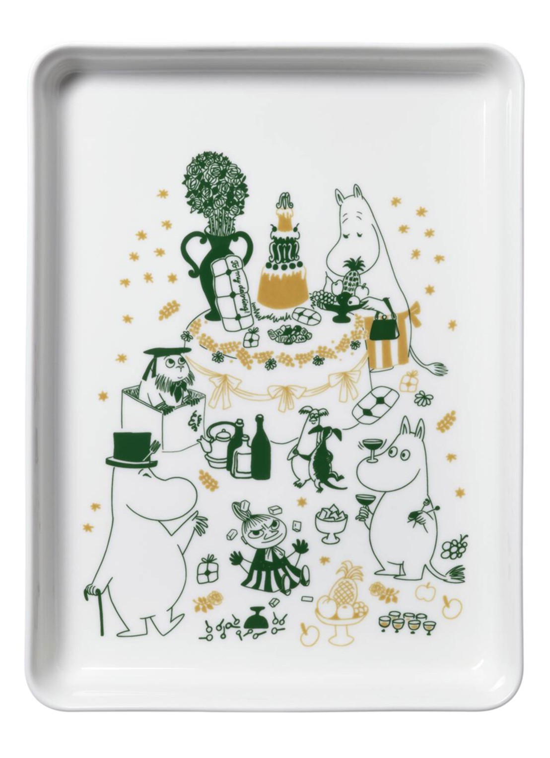Moomin Arabia Moomin Gift of Love serveerschaal 24 x 32 cm - achterkant 3 donkergroen
