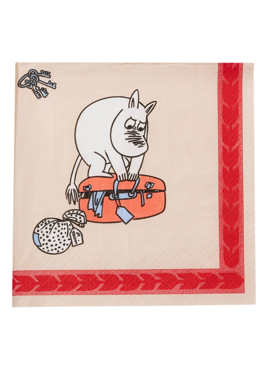 Moomin Arabia Moomin Holiday Rush servet 33 cm - achterkant 3 rood