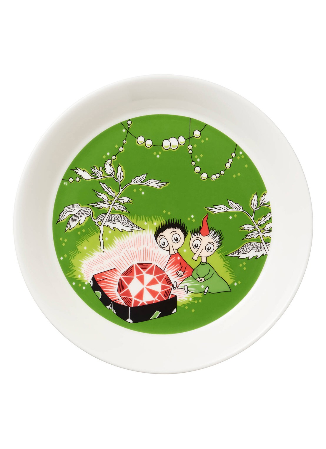 Moomin Arabia Thingumy and Bob gebaksbordje 19 cm - voorkant groen
