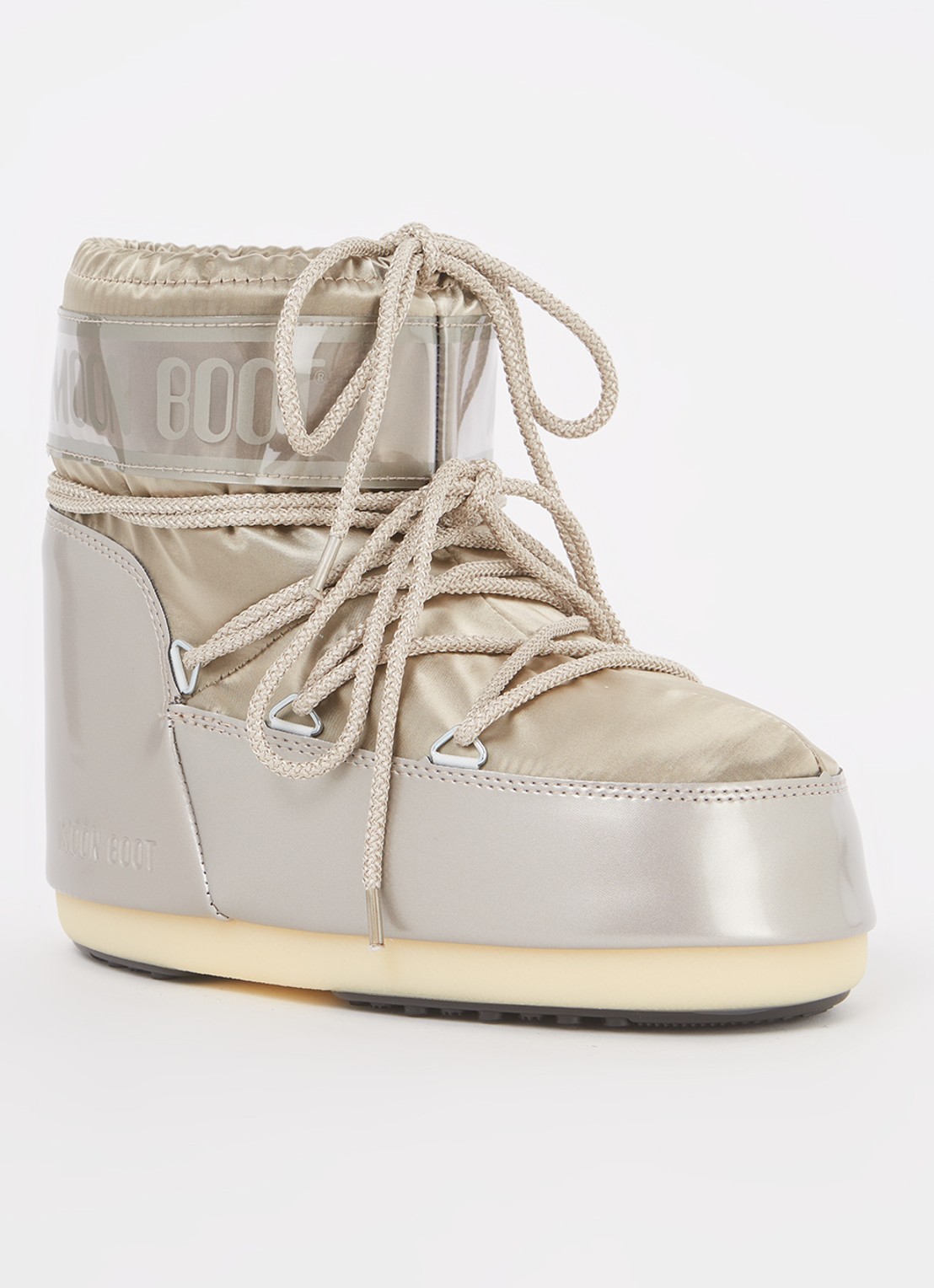 Moon Boot Icon Low Glance snowboot met waterafstotende coating en metallic finish - voorkant 3 zilver