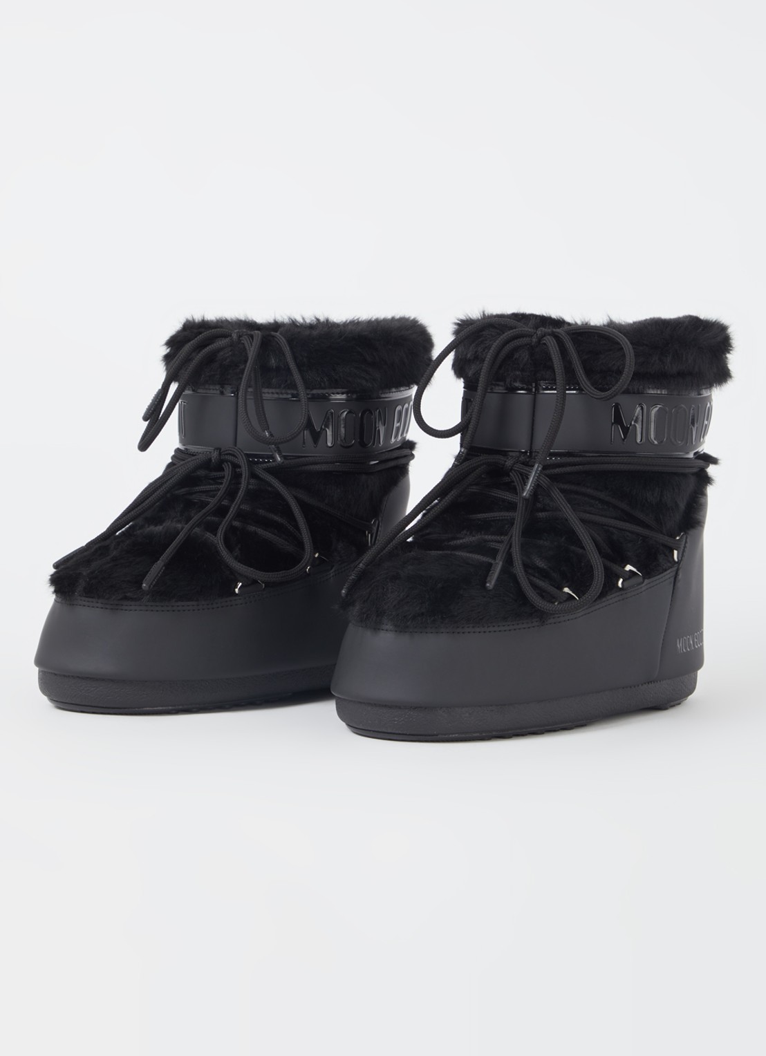 Moon Boot Icon Low snowboot met imitatiebont en waterafstotende coating - detail zwart