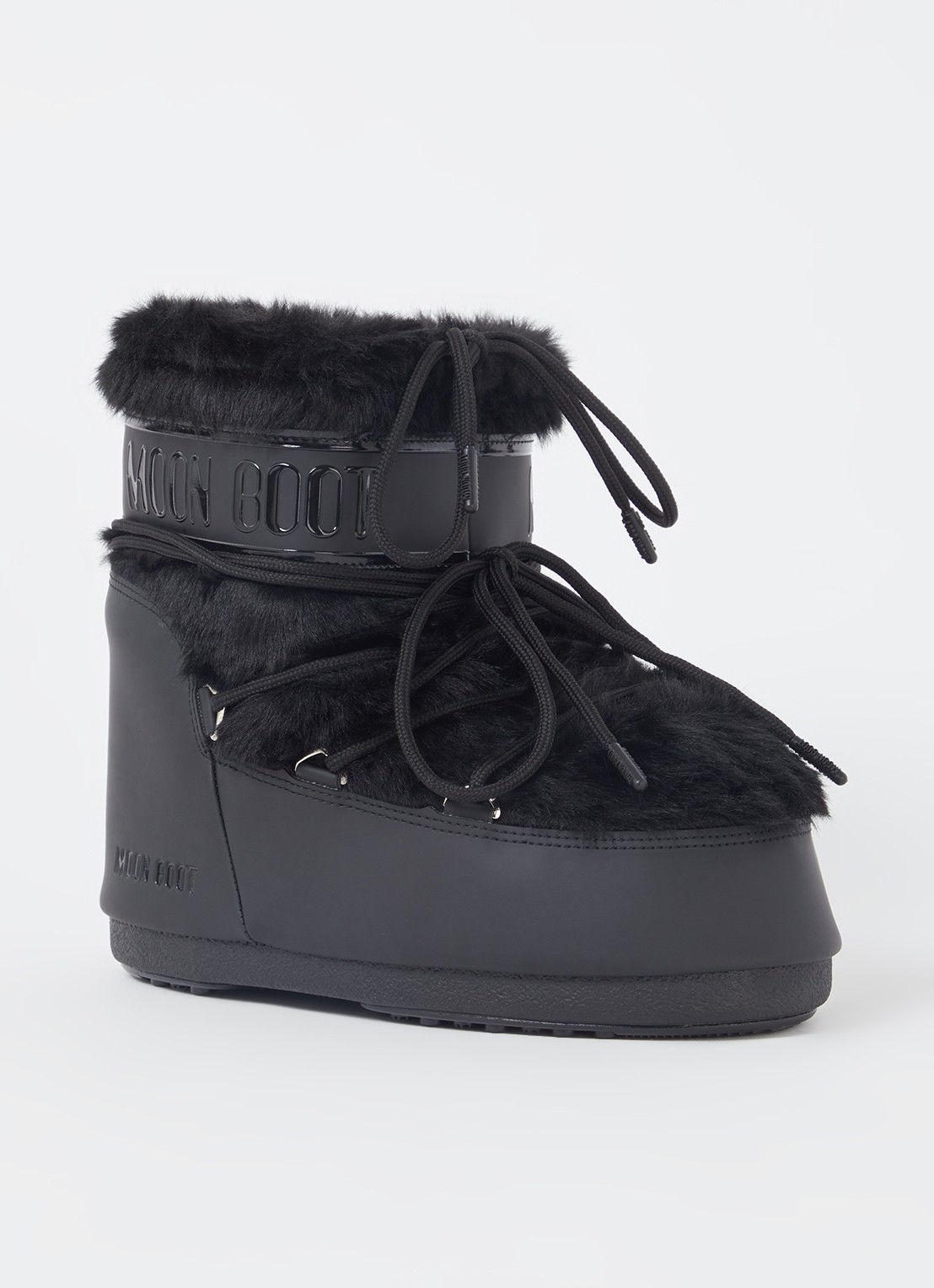 Moon Boot Icon Low snowboot met imitatiebont en waterafstotende coating - voorkant 3 zwart