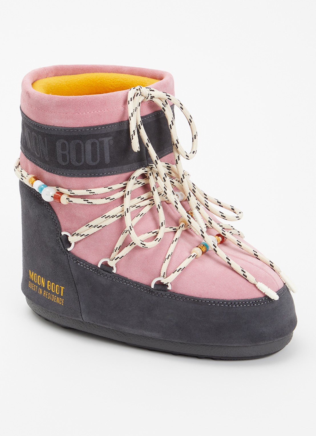 Moon Boot Icon Low snowboot van suède met kralendecoratie - voorkant roze