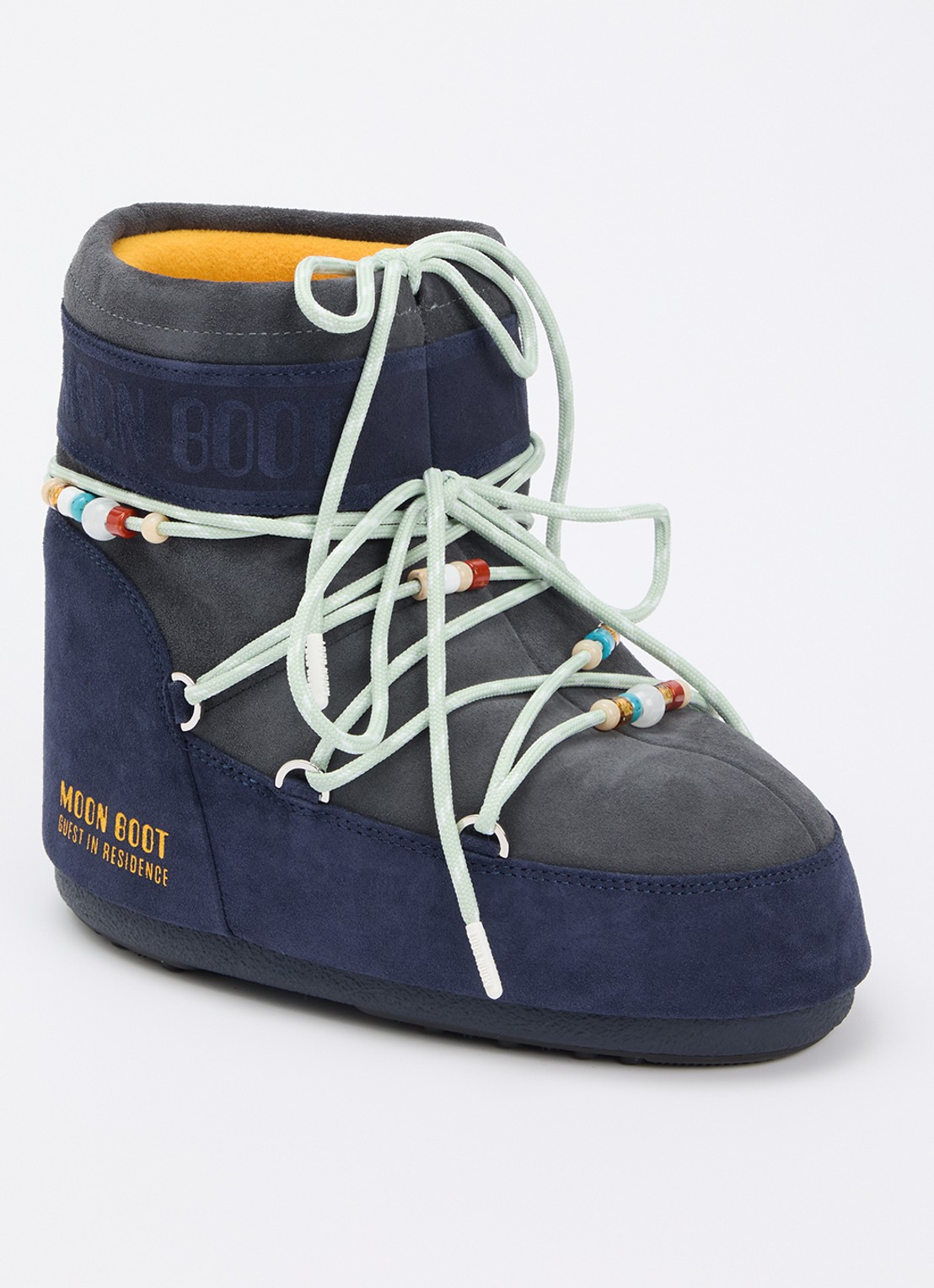Moon Boot Icon Low snowboot van suède met kralendecoratie - voorkant donkerblauw
