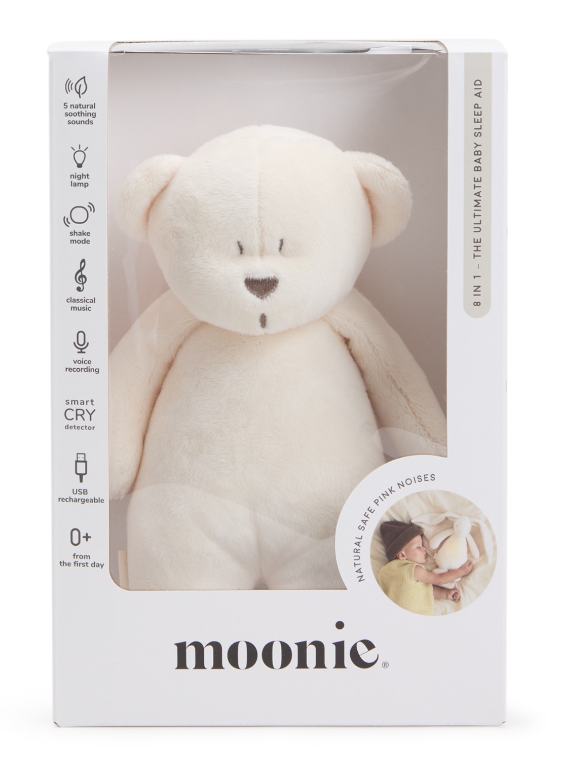 Moonie The Humming Bear muziekknuffel 27 cm - voorkant wit