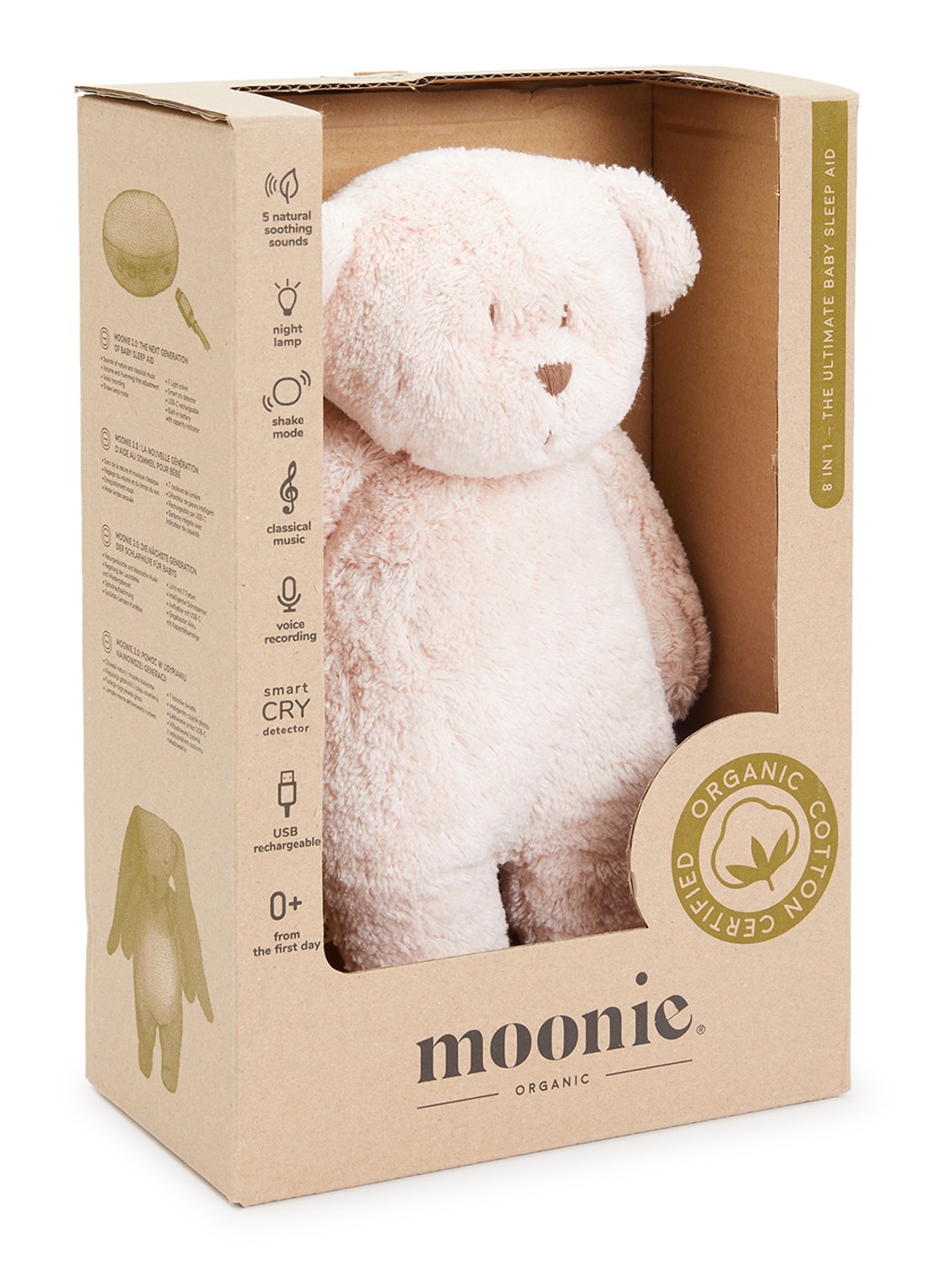 Moonie The Humming Bear muziekknuffel 27 cm - voorkant lichtroze