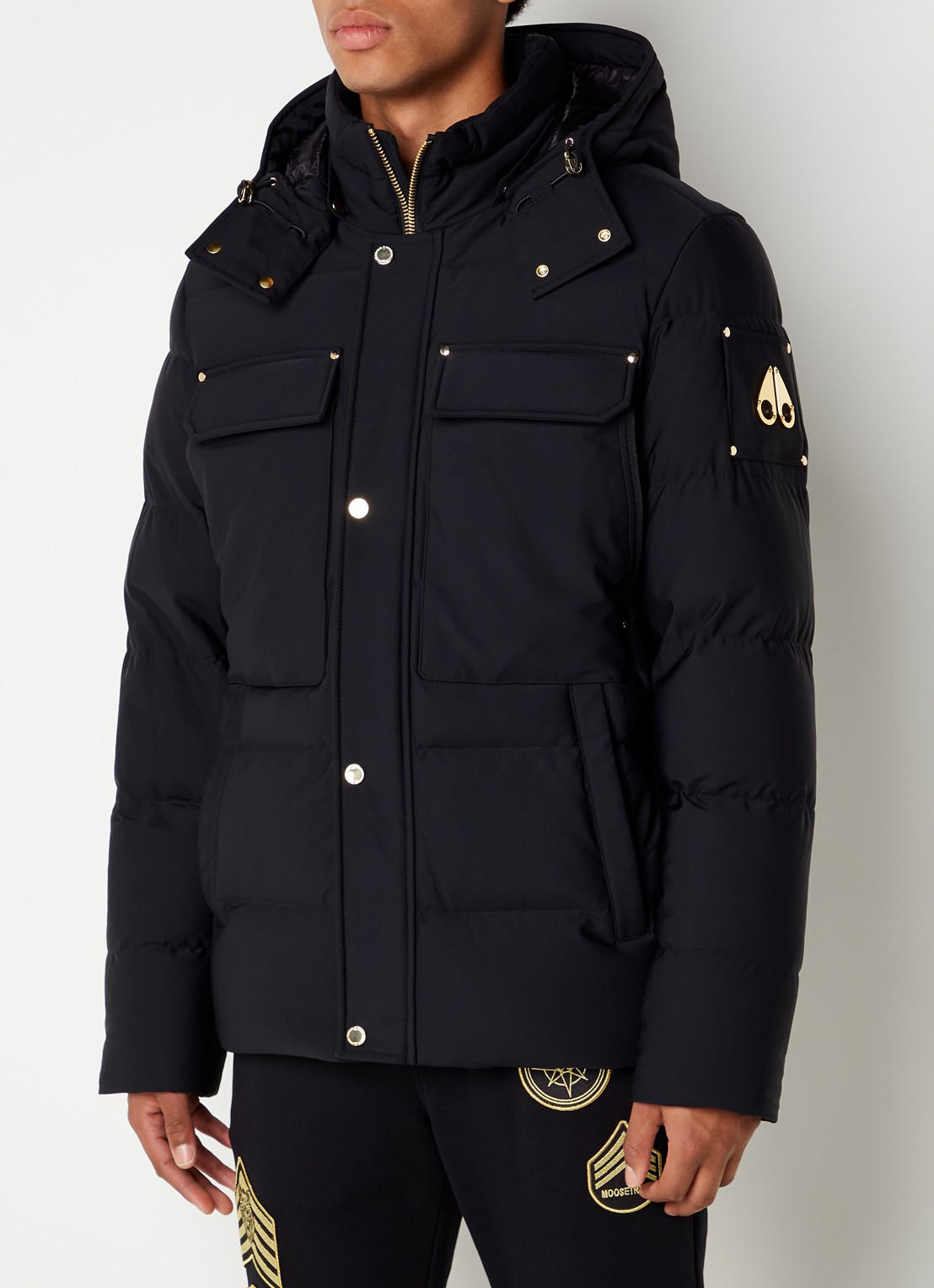 Moose Knuckles Gold Skillman puffer jack met donsvulling en afneembare capuchon - detail 2 zwart