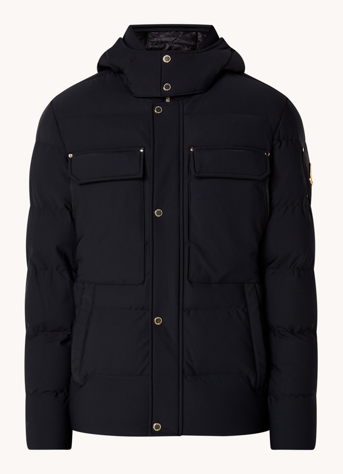 Moose Knuckles Gold Skillman puffer jack met donsvulling en afneembare capuchon - voorkant 5 zwart