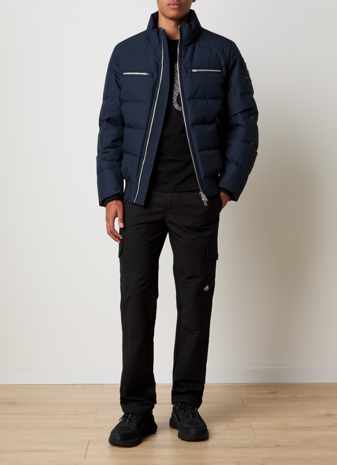 Moose Knuckles Puffer jas met donsvulling en ritszakken - voorkant 6 donkerblauw