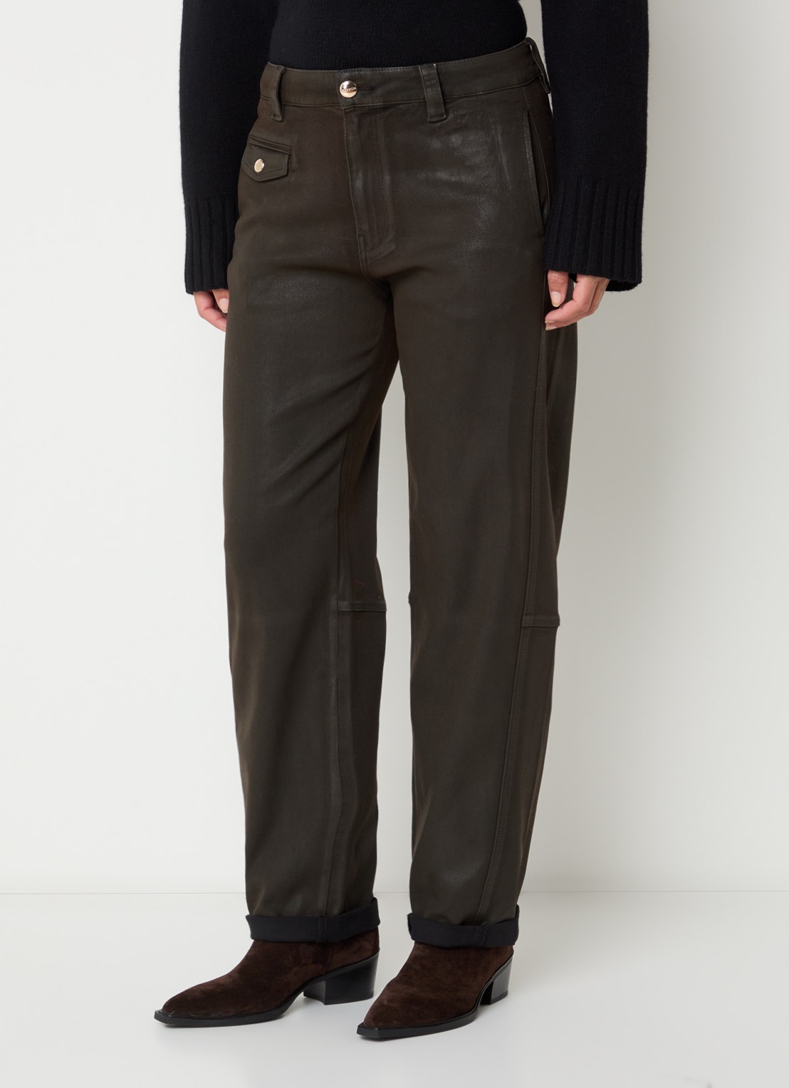 Mos Mosh Aymen low waist straight leg jeans met gekleurde wassing - detail 4 donkerbruin