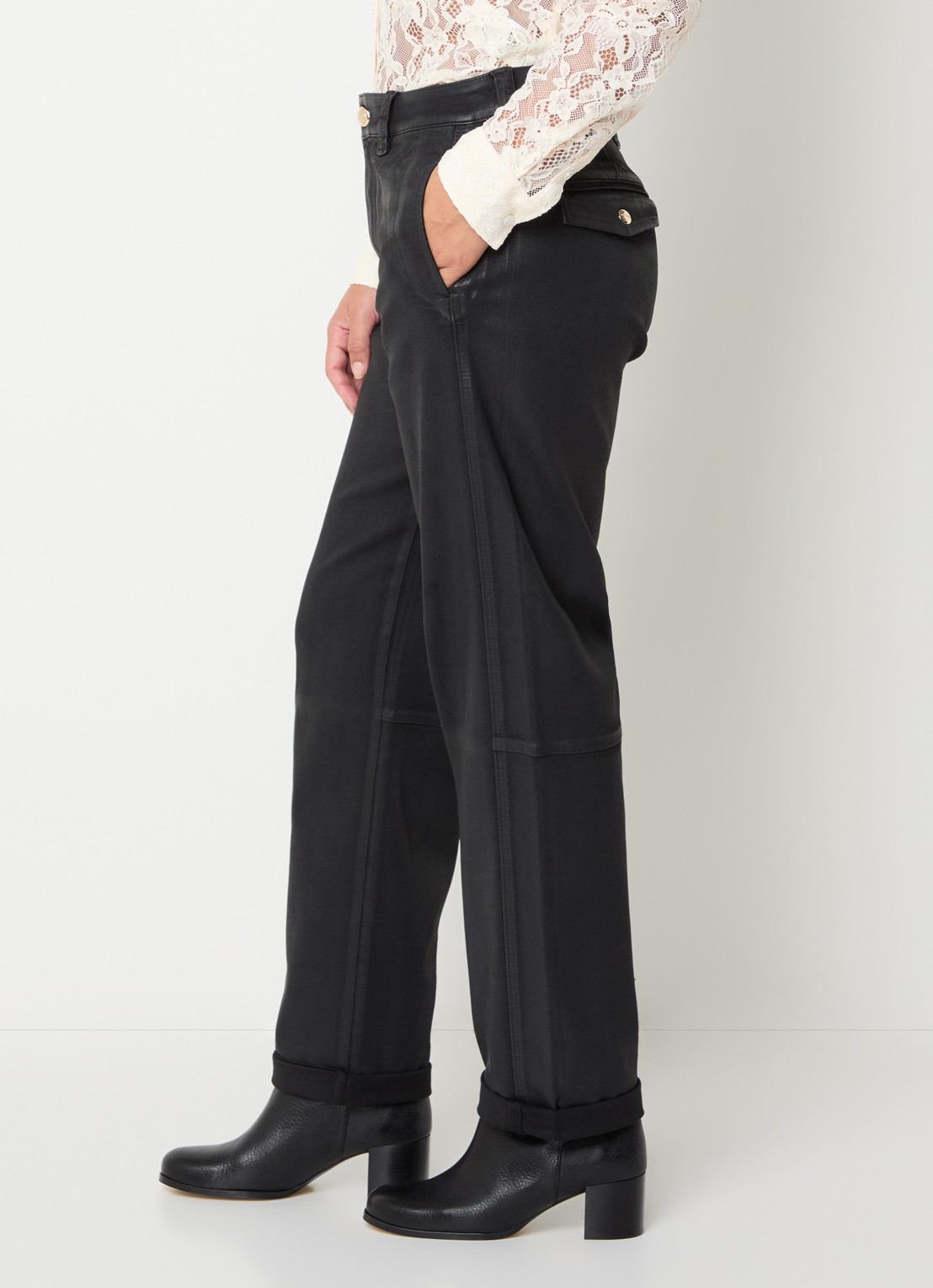Mos Mosh Aymen low waist straight leg jeans met gekleurde wassing - detail 2 zwart