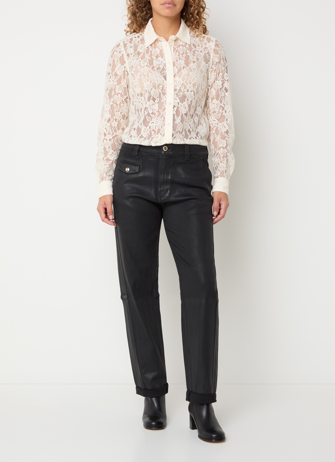 Mos Mosh Aymen low waist straight leg jeans met gekleurde wassing - voorkant 4 zwart