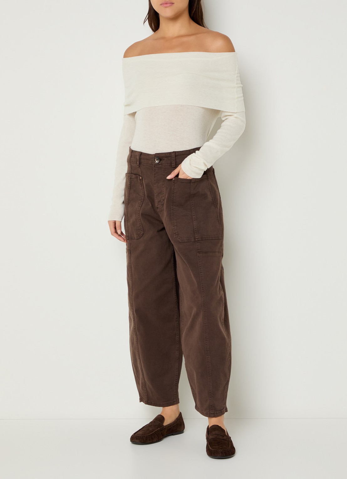 Mos Mosh Bouch off shoulder top van wol - voorkant 4 ivoor
