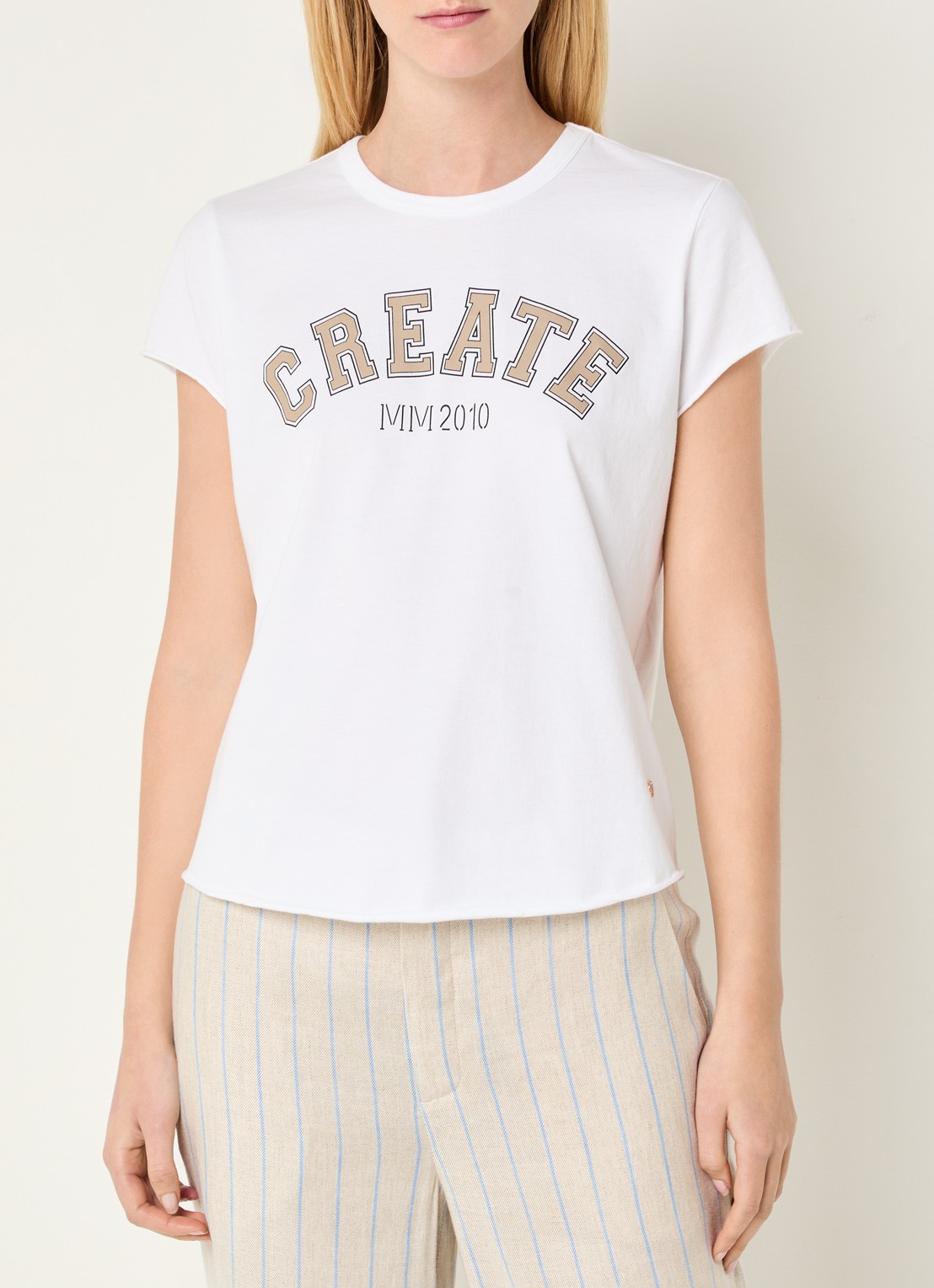 Mos Mosh Celli T-shirt van  katoen met print - detail wit