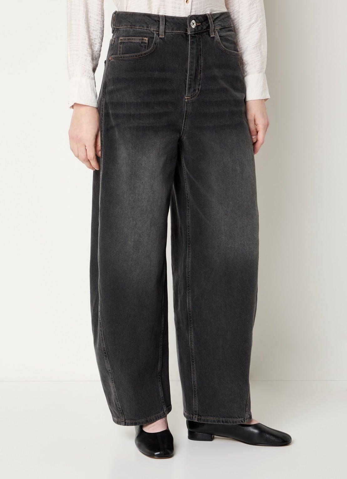 Mos Mosh Cindy high waist wide fit jeans met gekleurde wassing - detail grijs