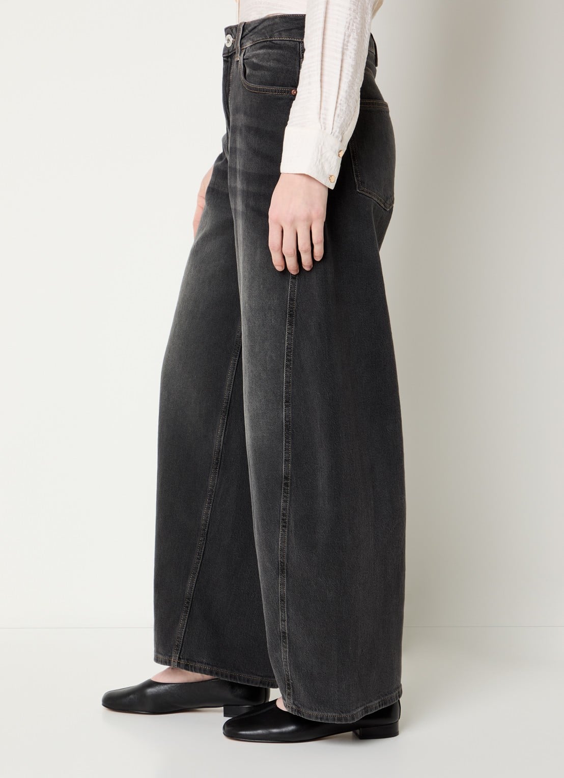Mos Mosh Cindy high waist wide fit jeans met gekleurde wassing - detail 2 grijs