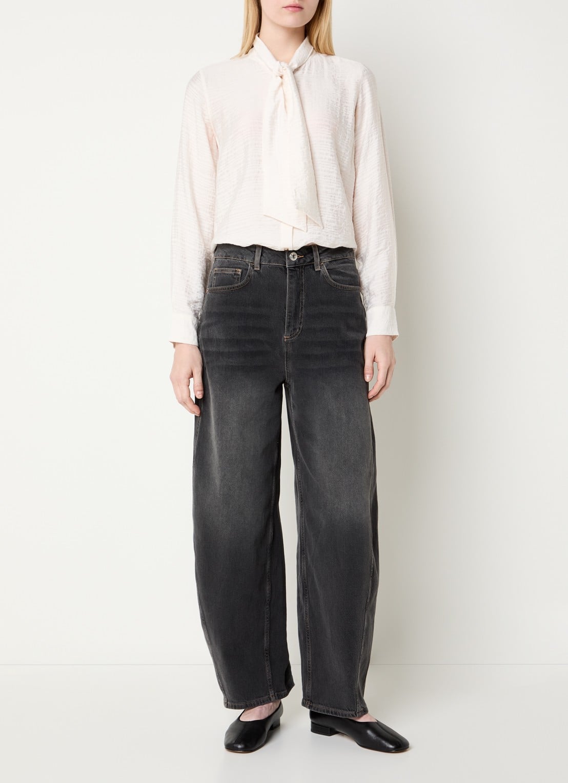 Mos Mosh Cindy high waist wide fit jeans met gekleurde wassing - voorkant 5 grijs