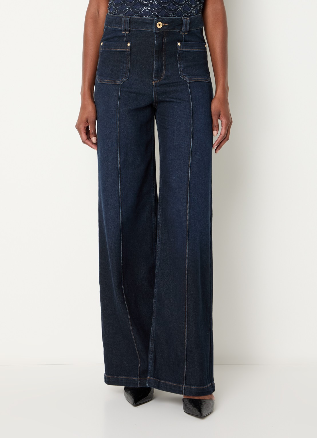 Mos Mosh Colette high waist flared jeans met donkere wassing - detail 2 indigo
