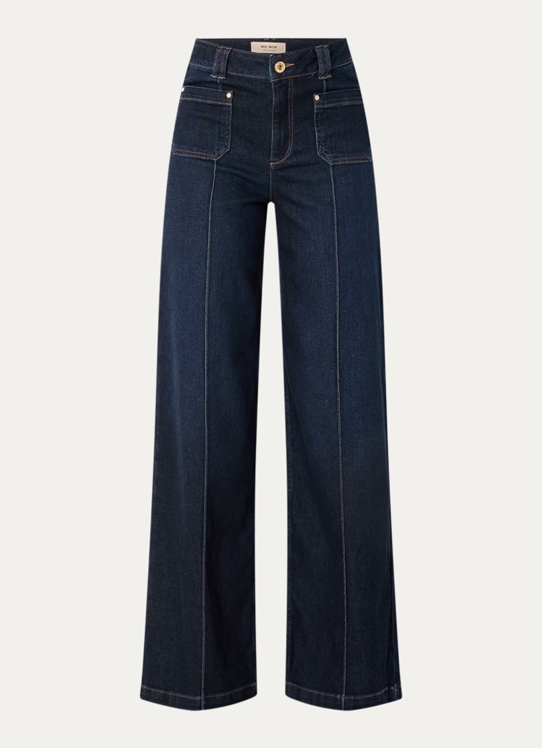 Mos Mosh Colette high waist flared jeans met donkere wassing - voorkant 3 indigo