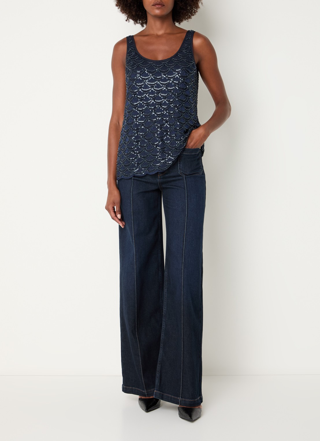 Mos Mosh Colette high waist flared jeans met donkere wassing - voorkant 4 indigo