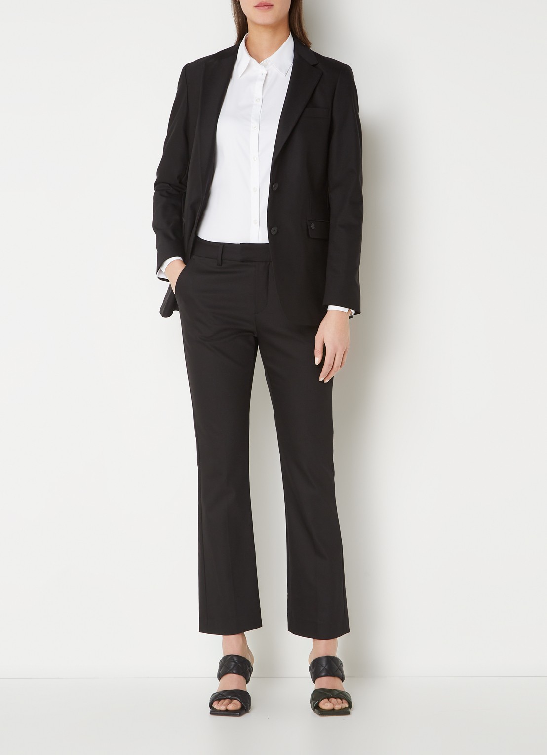 MOS MOSH Ellen high waist straight fit pantalon met steekzakken  - voorkant 2 zwart