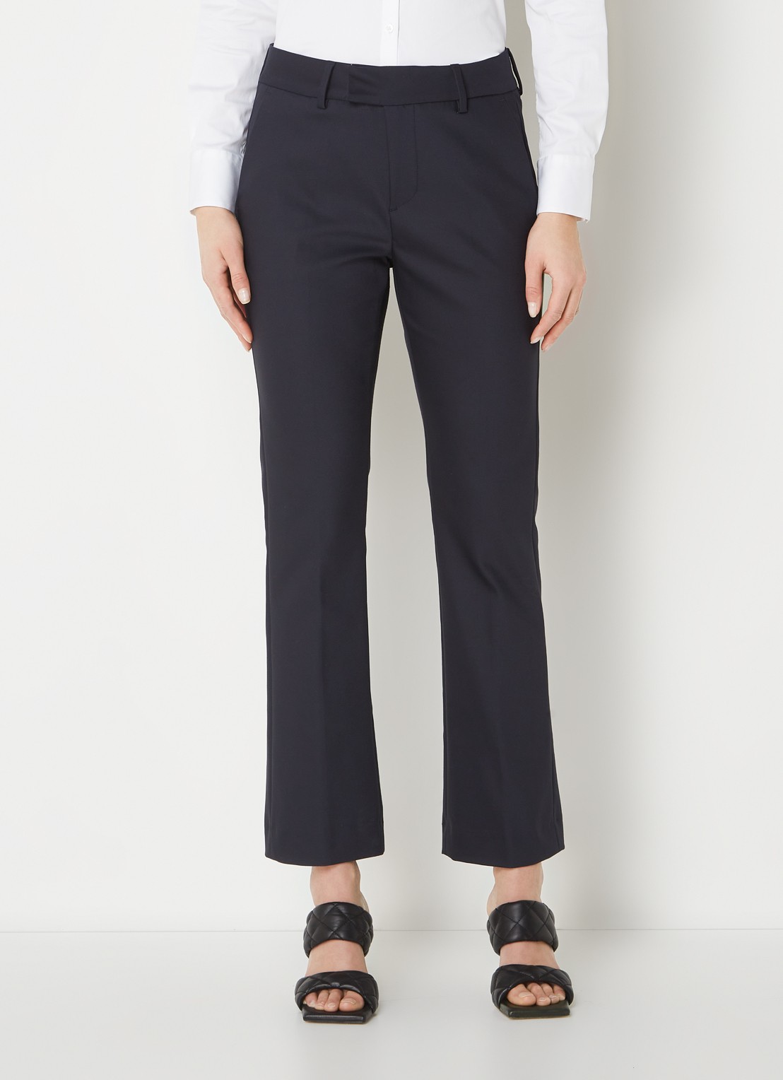 MOS MOSH Ellen high waist straight fit pantalon met steekzakken  - detail donkerblauw
