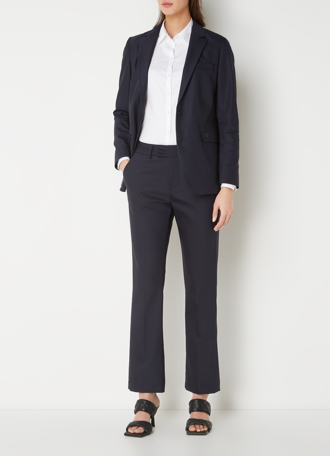 MOS MOSH Ellen high waist straight fit pantalon met steekzakken  - voorkant 4 donkerblauw