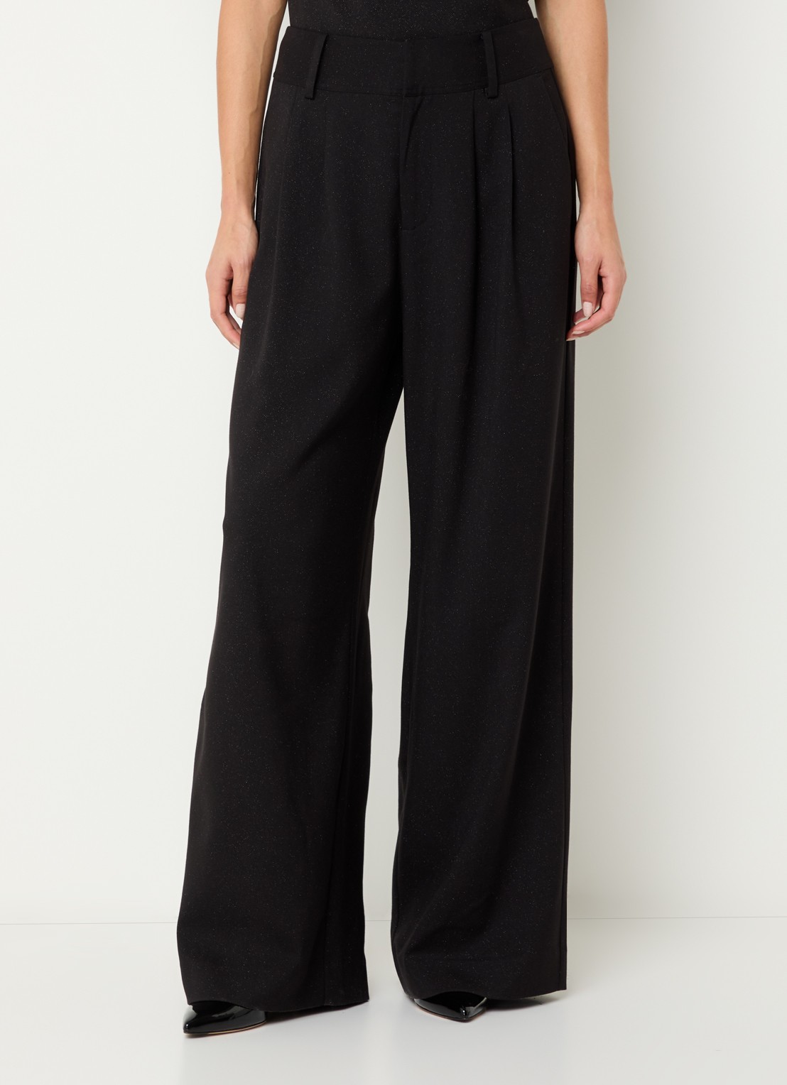 Mos Mosh Evie high waist wide fit pantalon met lurex - detail 4 zwart