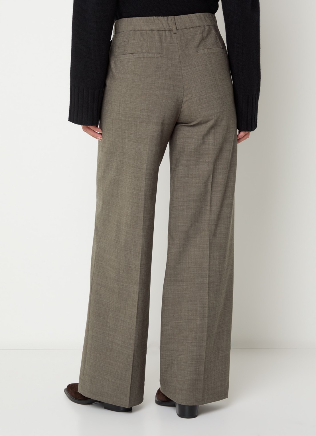 Mos Mosh Haley mid waist wide fit pantalon met steekzakken - achterkant 2 lichtbruin