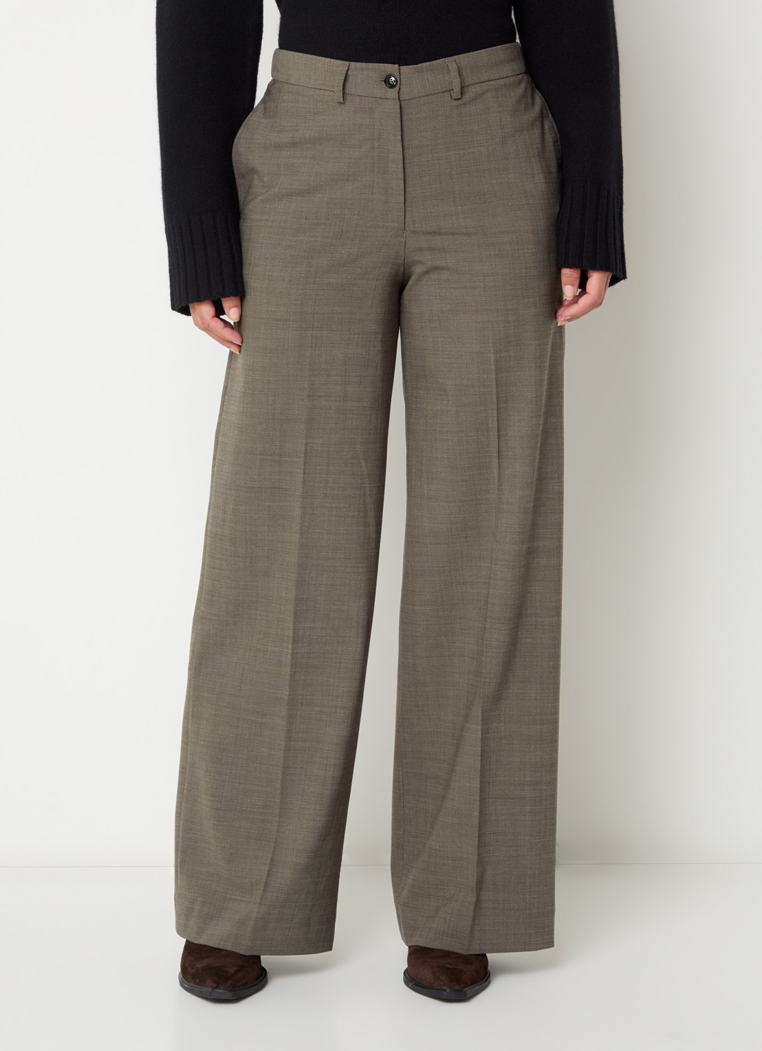 Mos Mosh Haley mid waist wide fit pantalon met steekzakken - detail lichtbruin
