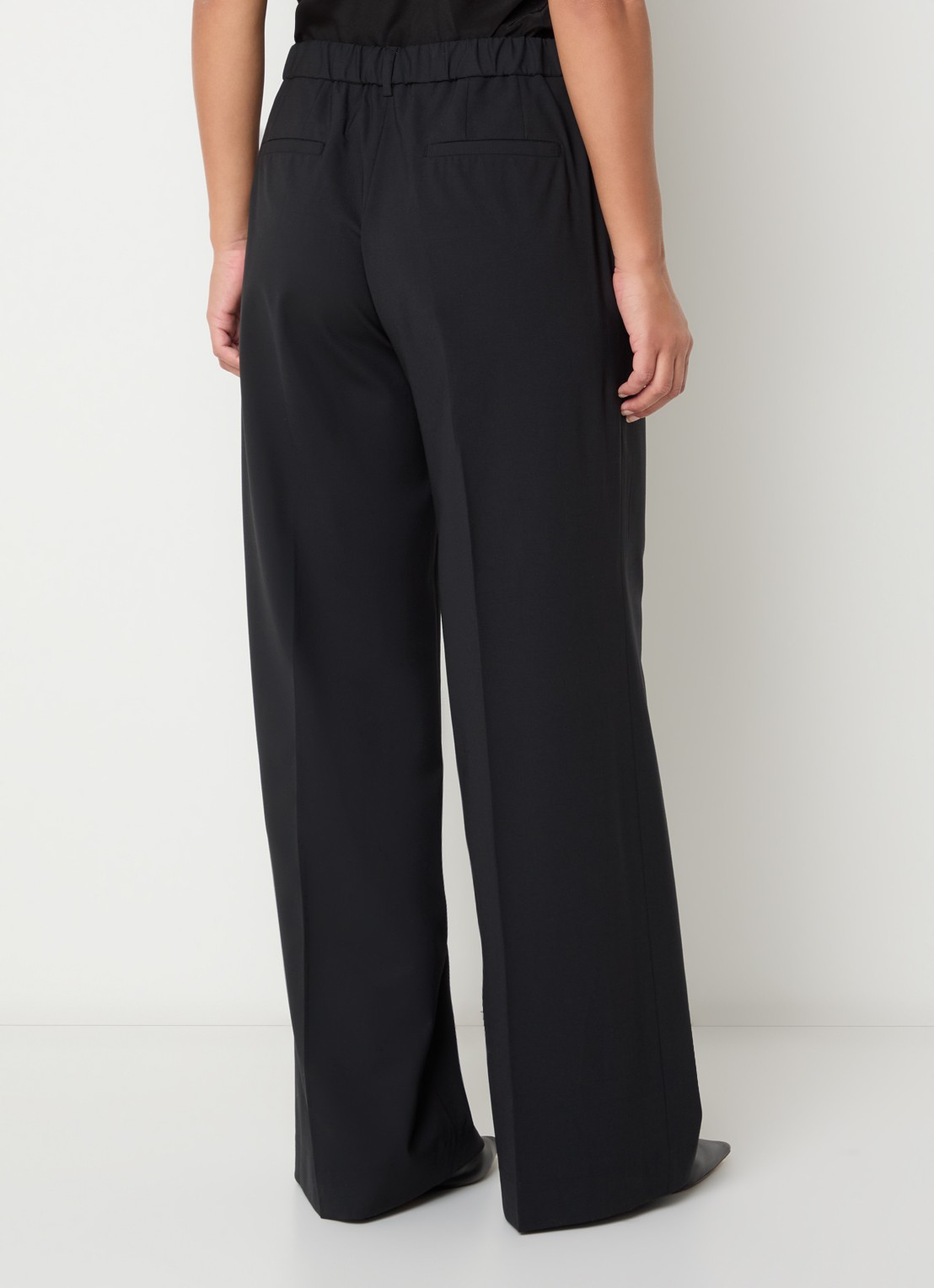 Mos Mosh Haley mid waist wide fit pantalon met steekzakken - achterkant zwart