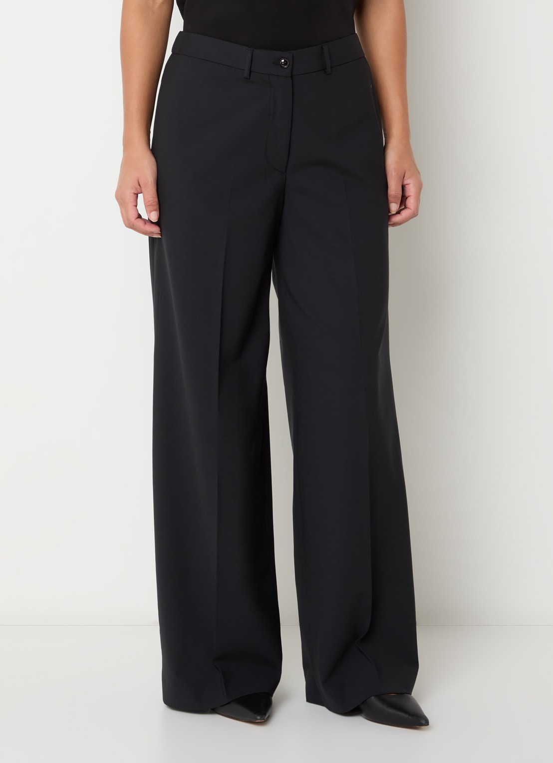 Mos Mosh Haley mid waist wide fit pantalon met steekzakken - detail 4 zwart