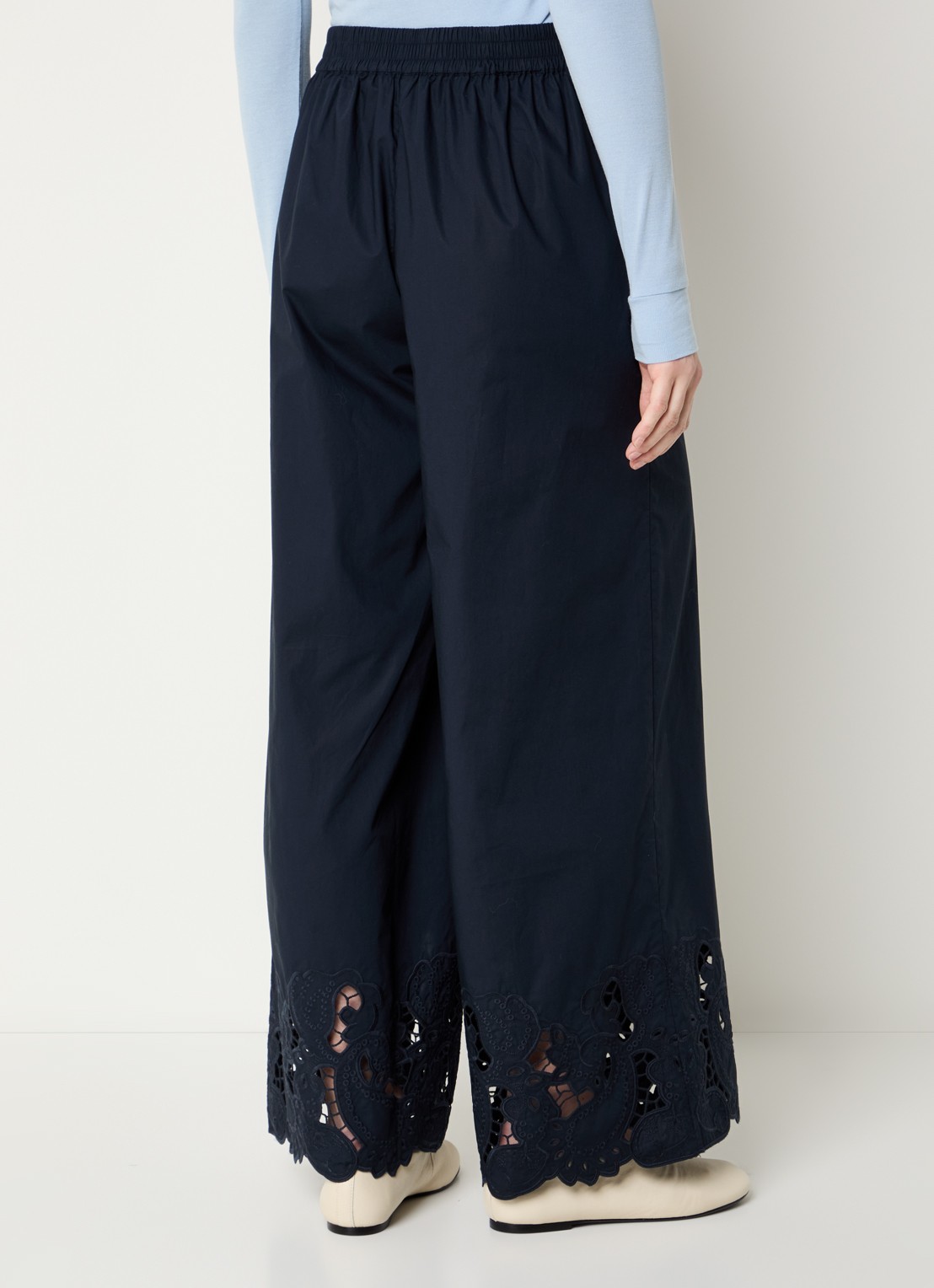 Mos Mosh Heime high waist wide fit broek met steekzakken - achterkant 2 donkerblauw