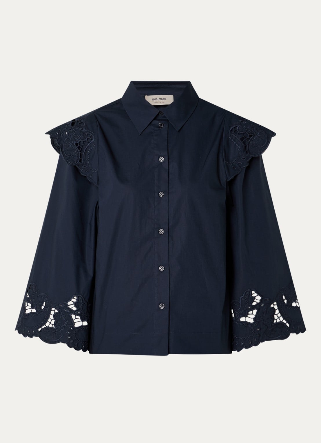 Mos Mosh Heliam A-lijn blouse met broderie en trompetmouw - voorkant zwart