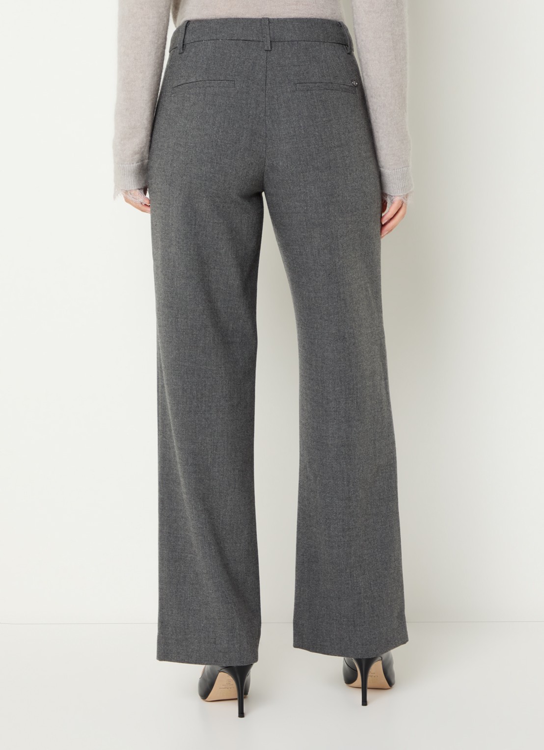 Mos Mosh Helvig mid waist straight fit broek met steekzakken - achterkant 4 grijsmele