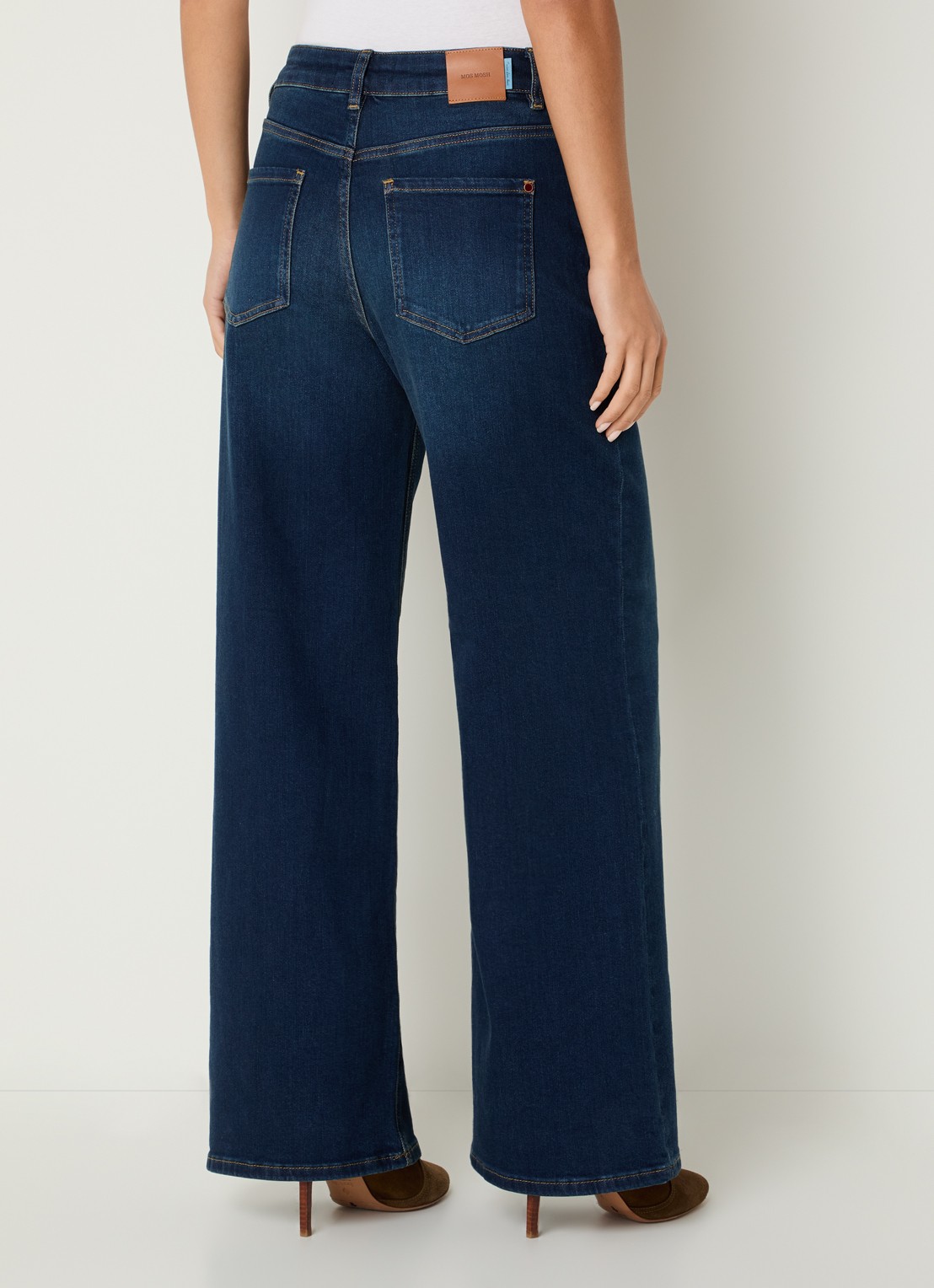 Mos Mosh High waist wide leg jeans met donkere wassing - achterkant 3 indigo
