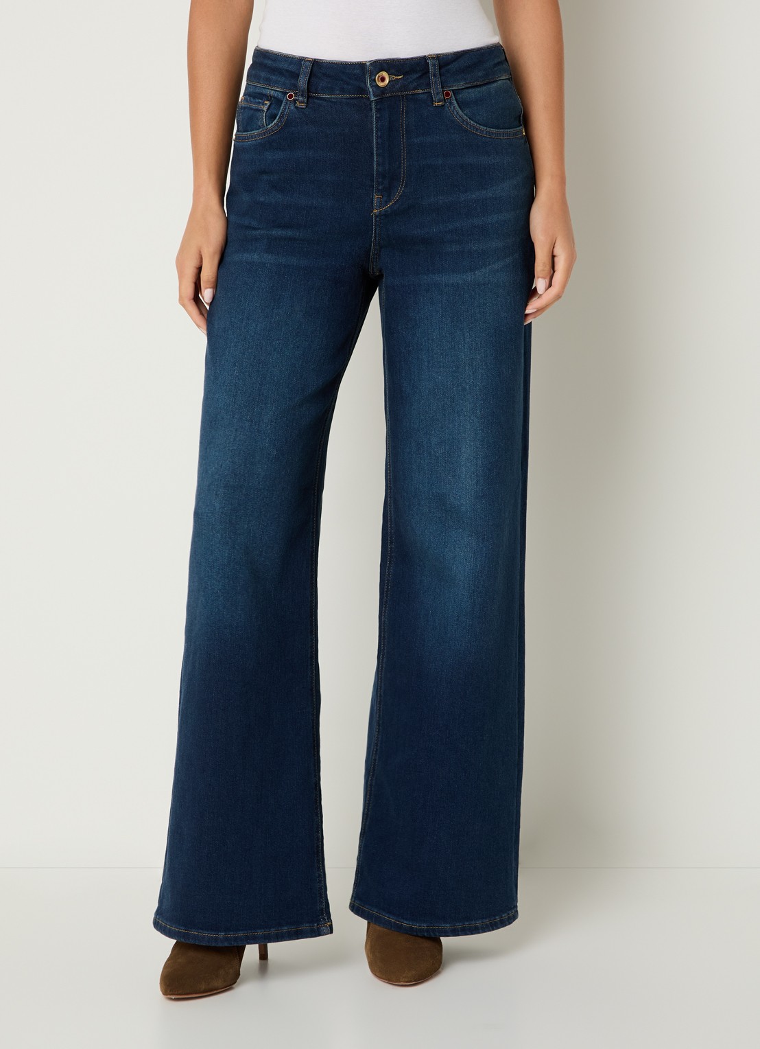 Mos Mosh High waist wide leg jeans met donkere wassing - detail indigo
