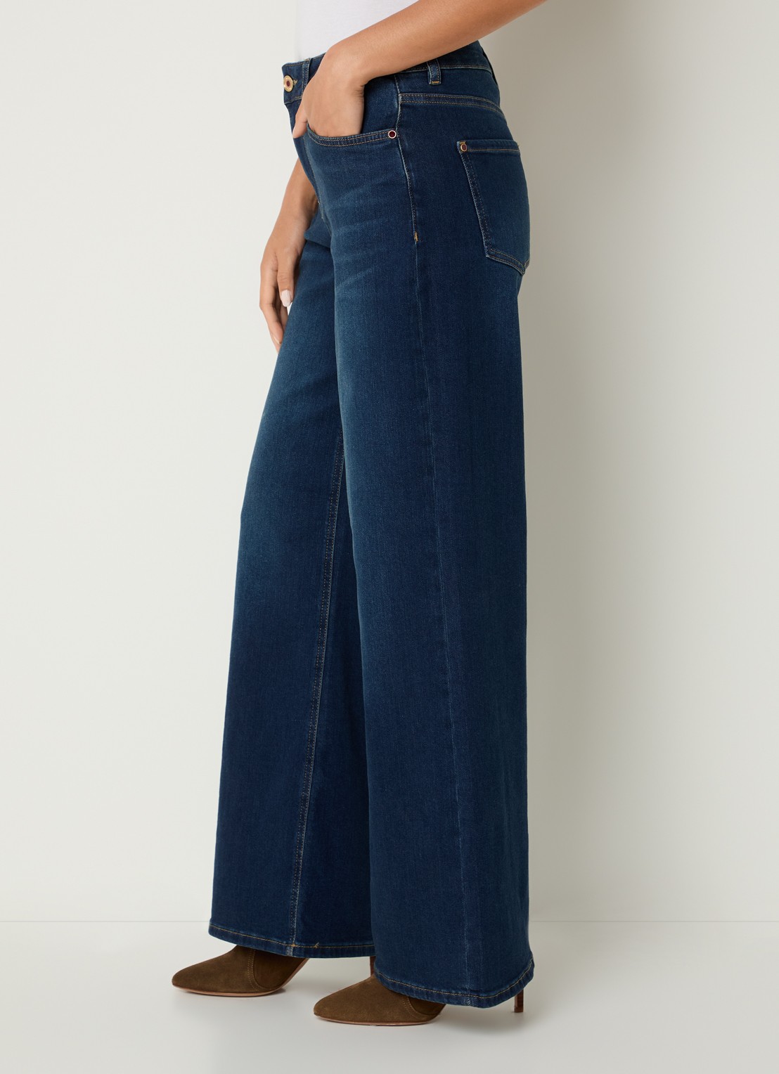 Mos Mosh High waist wide leg jeans met donkere wassing - detail 2 indigo