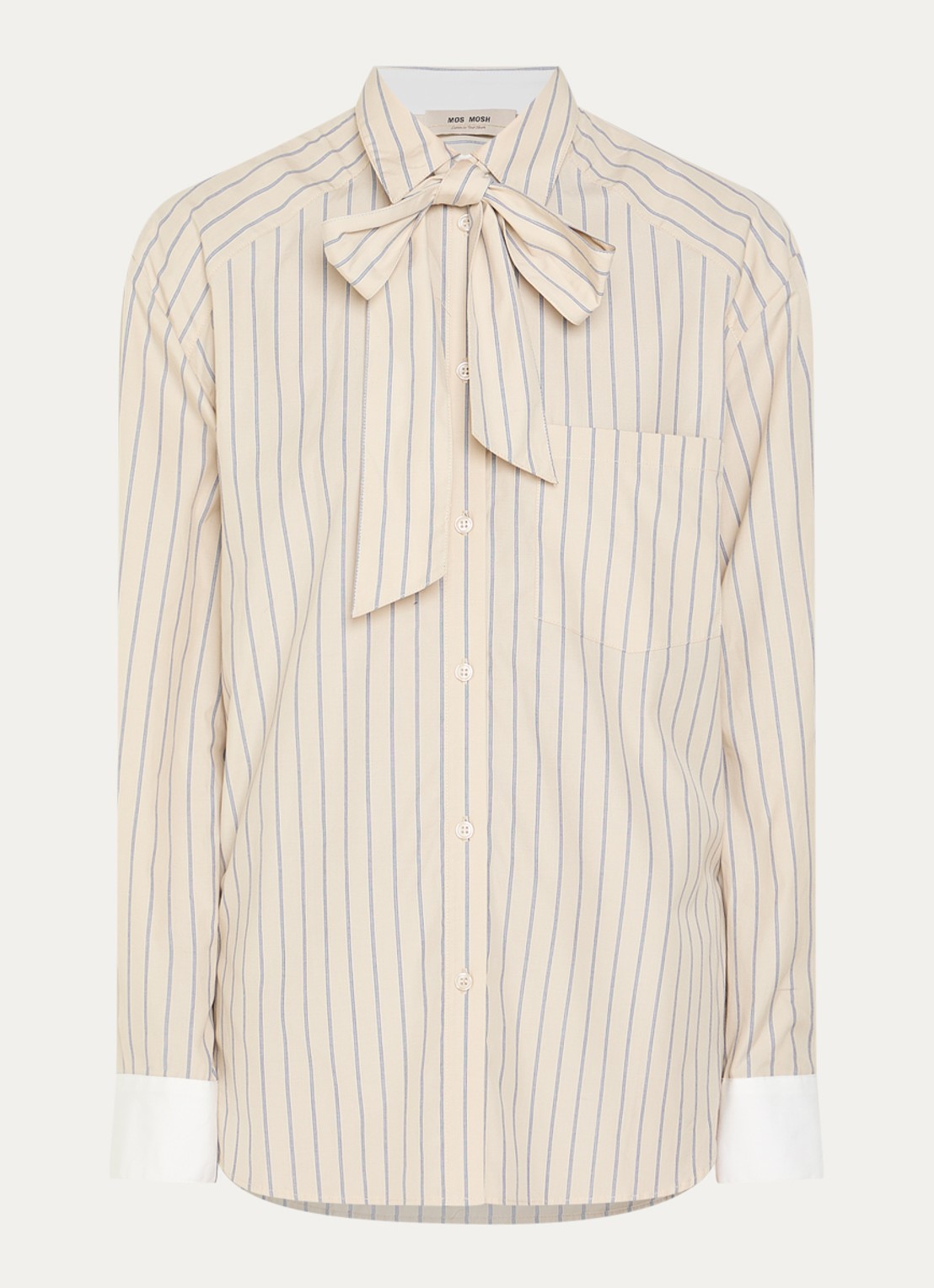 Mos Mosh Keeva blouse met sjaalkraag en streepprint - voorkant 3 beige