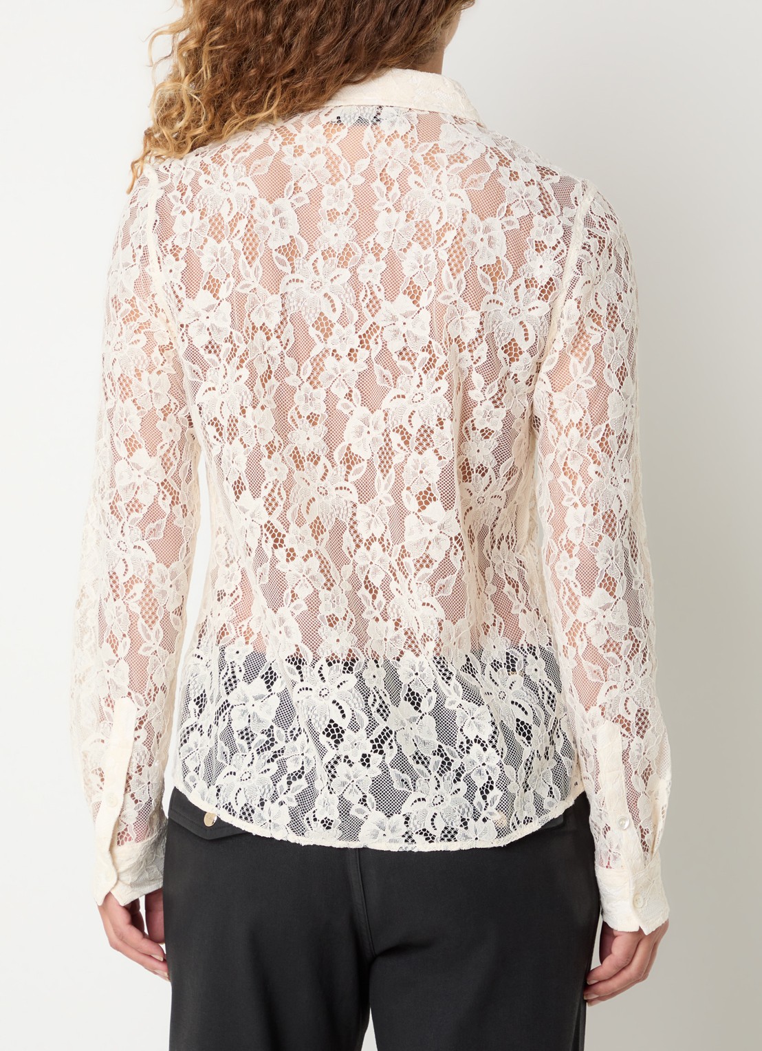 Mos Mosh Kether blouse met opengewerkt dessin en afneembare stropdas - achterkant 4 gebroken wit