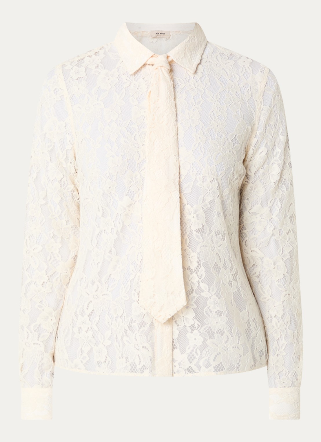 Mos Mosh Kether blouse met opengewerkt dessin en afneembare stropdas - voorkant 2 gebroken wit