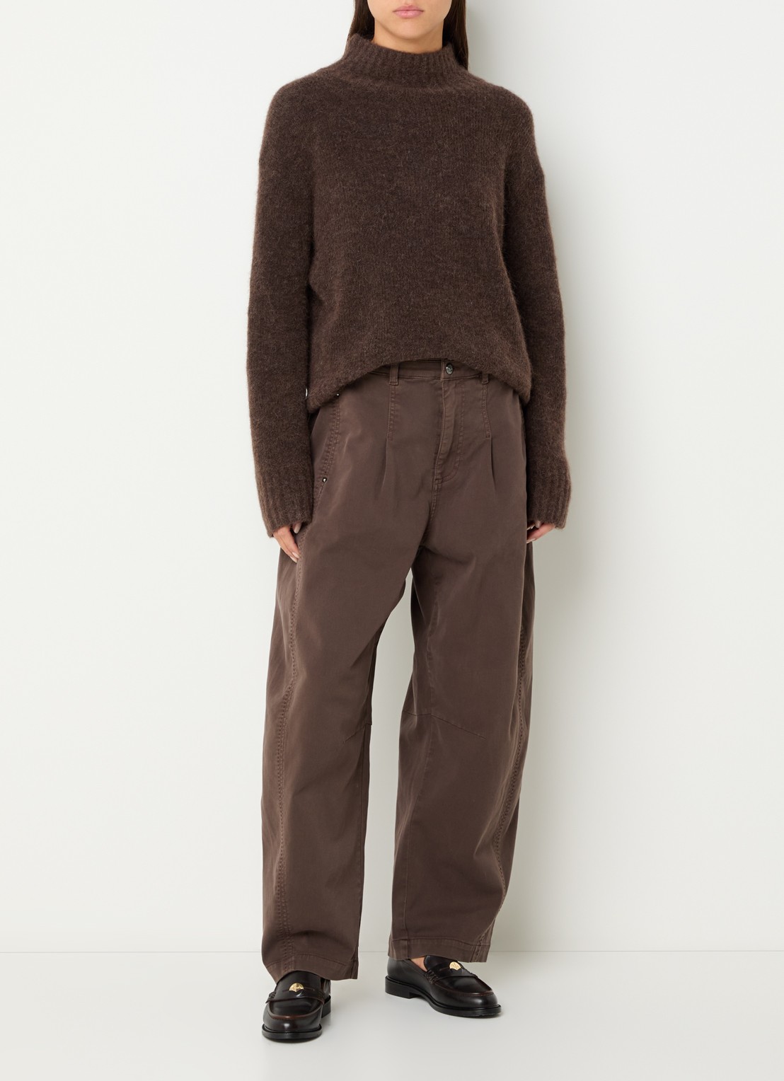 Mos Mosh MM Jahnice Hui mid waist loose fit pantalon - voorkant 4 bruin