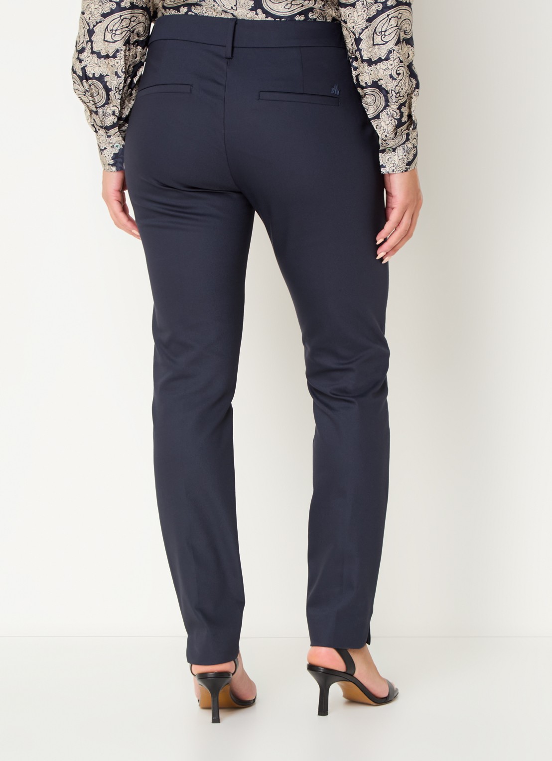 Mos Mosh MMAbbey high waist slim fit pantalon met steekzakken - achterkant donkerblauw