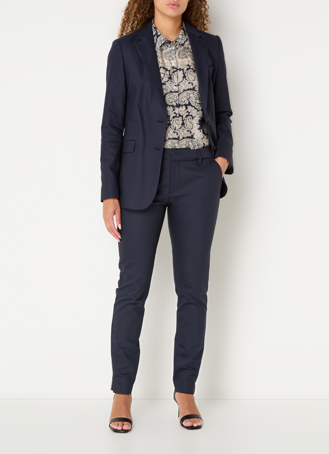 Mos Mosh MMAbbey high waist slim fit pantalon met steekzakken - voorkant 4 donkerblauw