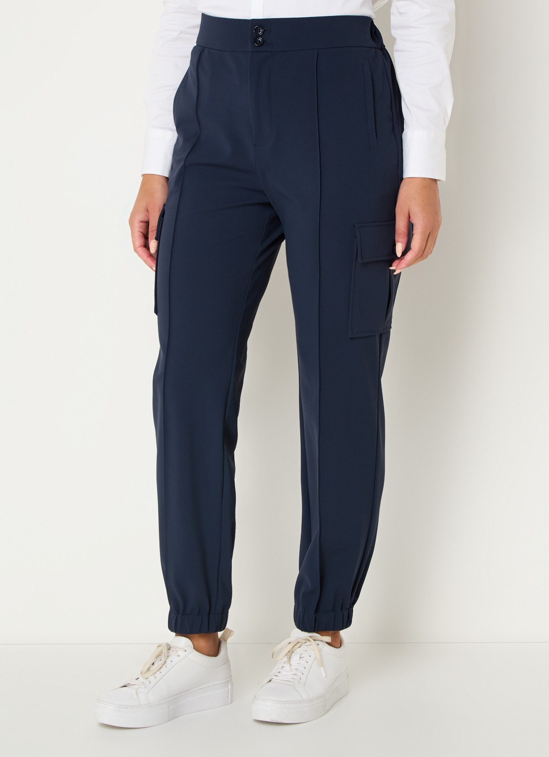 Mos Mosh MMAntina Izzy high waist tapered fit cargobroek met steekzakken - detail 3 donkerblauw