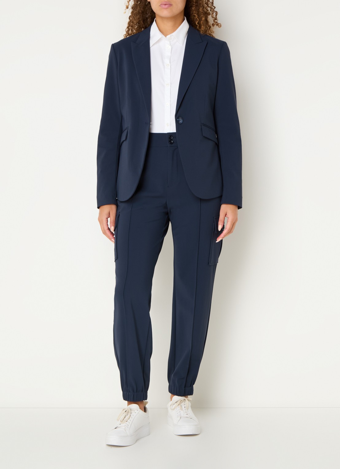 Mos Mosh MMAntina Izzy high waist tapered fit cargobroek met steekzakken - voorkant 2 donkerblauw